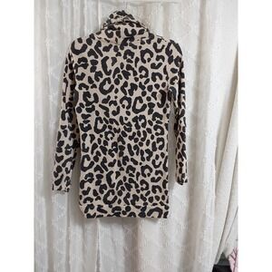 Lily & Lottie Leopard Print Cowl Neck Hoodie Sweatshirt Tan Black Small Tunic